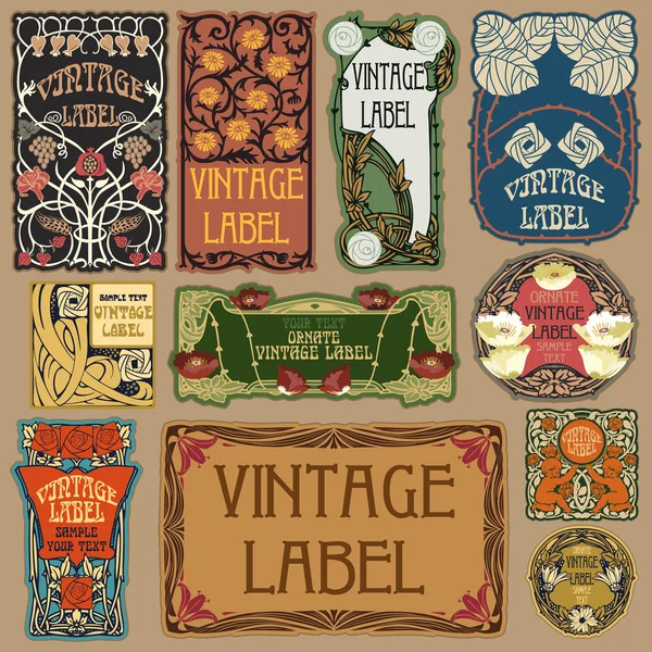 Vector vintage items: label art nouveau — Stock Vector