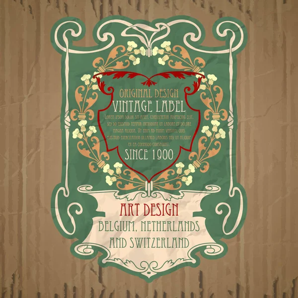 Vector vintage items: label Art Nouveau — Stock Vector