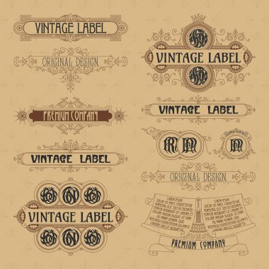 Eski vintage çiçek öğeleri - şeritler, Monogram, çizgili, çizgiler, açılar, sınır, çerçeve, etiket, logo