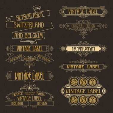 Eski vintage çiçek öğeleri - şeritler, Monogram, çizgili, çizgiler, açılar, sınır, çerçeve, etiket, logo