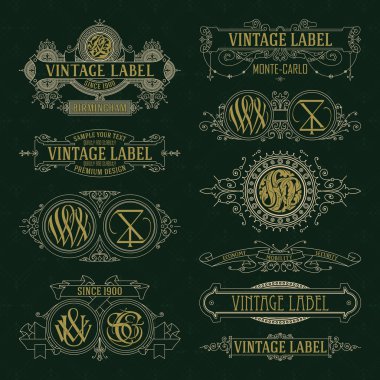 Eski vintage çiçek öğeleri - şeritler, Monogram, çizgili, çizgiler, açılar, sınır, çerçeve, etiket, logo