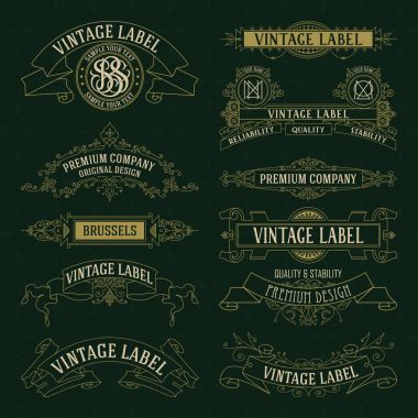Eski vintage çiçek öğeleri - şeritler, Monogram, çizgili, çizgiler, açılar, sınır, çerçeve, etiket, logo