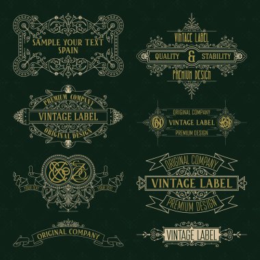Eski vintage çiçek öğeleri - şeritler, Monogram, çizgili, çizgiler, açılar, sınır, çerçeve, etiket, logo