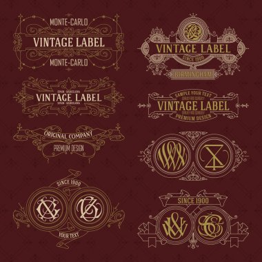 Eski vintage çiçek öğeleri - şeritler, Monogram, çizgili, çizgiler, açılar, sınır, çerçeve, etiket, logo