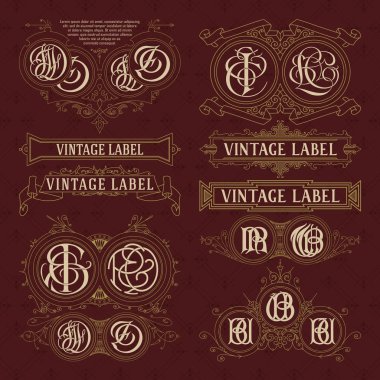 Eski vintage çiçek öğeleri - şeritler, Monogram, çizgili, çizgiler, açılar, sınır, çerçeve, etiket, logo
