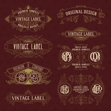 Eski vintage çiçek öğeleri - şeritler, Monogram, çizgili, çizgiler, açılar, sınır, çerçeve, etiket, logo
