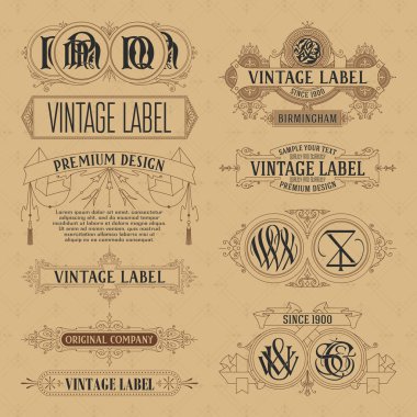 Eski vintage çiçek öğeleri - şeritler, Monogram, çizgili, çizgiler, açılar, sınır, çerçeve, etiket, logo