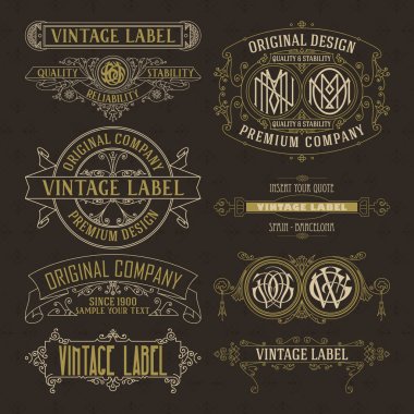 Eski vintage çiçek öğeleri - şeritler, Monogram, çizgili, çizgiler, açılar, sınır, çerçeve, etiket, logo