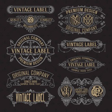 Eski vintage çiçek öğeleri - şeritler, Monogram, çizgili, çizgiler, açılar, sınır, çerçeve, etiket, logo