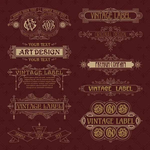 Éléments floraux anciens rubans, monogrammes, rayures, lignes, angles, bordure, cadre, étiquette, logo — Image vectorielle