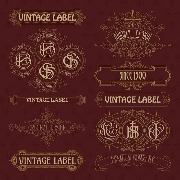 Oude vintage bloemen elementen - linten, monogrammen, strepen, lijnen, hoeken, rand, frame, etiket, logo — Stockvector