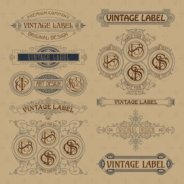 Elementos florales antiguos vintage - cintas, monogramas, rayas, líneas, ángulos, borde, marco, etiqueta, logotipo — Archivo Imágenes Vectoriales