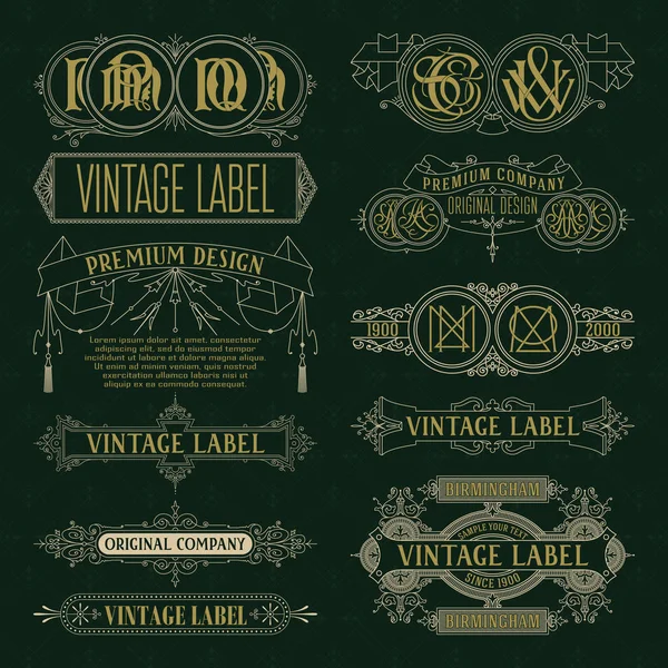 Oude vintage bloemen elementen - linten, monogrammen, strepen, lijnen, hoeken, rand, frame, etiket, logo — Stockvector