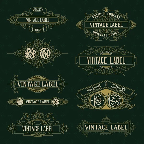 Vecchi elementi floreali vintage - nastri, monogrammi, strisce, linee, angoli, bordo, cornice, etichetta, logo — Vettoriale Stock