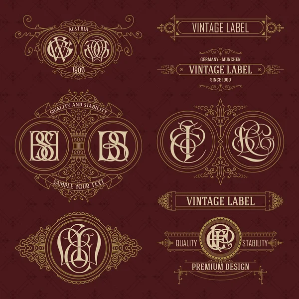 Gamla vintage blommig element - band, monogram, ränder, linjer, vinklar, gränsen, ram, etikett, logotyp — Stock vektor