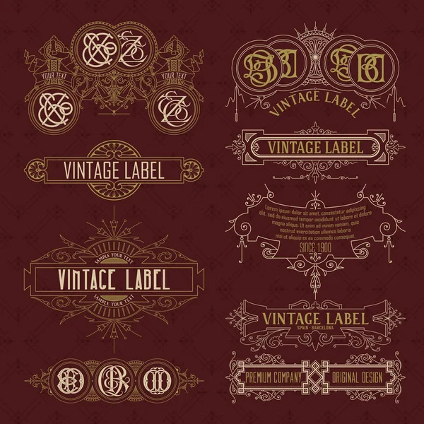 Old vintage floral elements - ribbons, monograms, stripes, lines, angles,border, frame,label, logo — Stock Vector