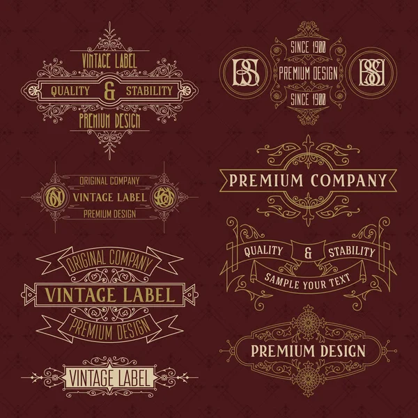 Vecchi elementi floreali vintage - nastri, monogrammi, strisce, linee, angoli, bordo, cornice, etichetta, logo — Vettoriale Stock