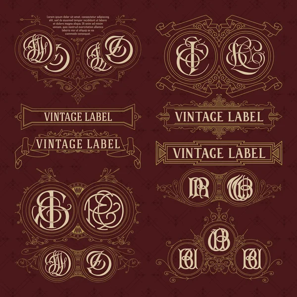 Régi vintage virágos elemek - szalagok, monogramja, csíkok, vonalak, szögek, határ, keret, felirat, logó — Stock Vector