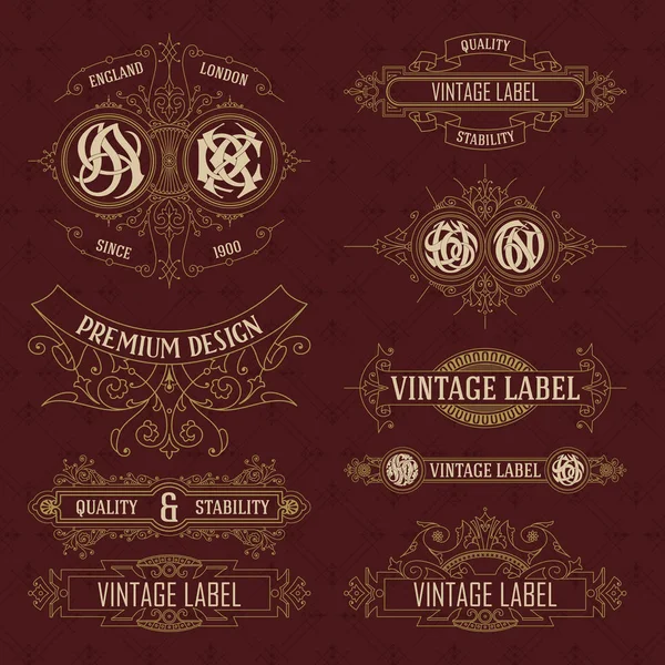 Old vintage floral elements - ribbons, monograms, stripes, lines, angles,border, frame,label, logo — Stock Vector