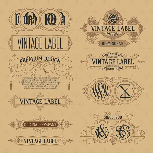 Gamla vintage blommig element - band, monogram, ränder, linjer, vinklar, gränsen, ram, etikett, logotyp — Stock vektor