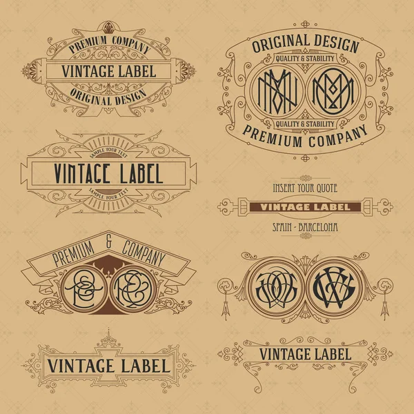 Oude vintage bloemen elementen - linten, monogrammen, strepen, lijnen, hoeken, rand, frame, etiket, logo — Stockvector