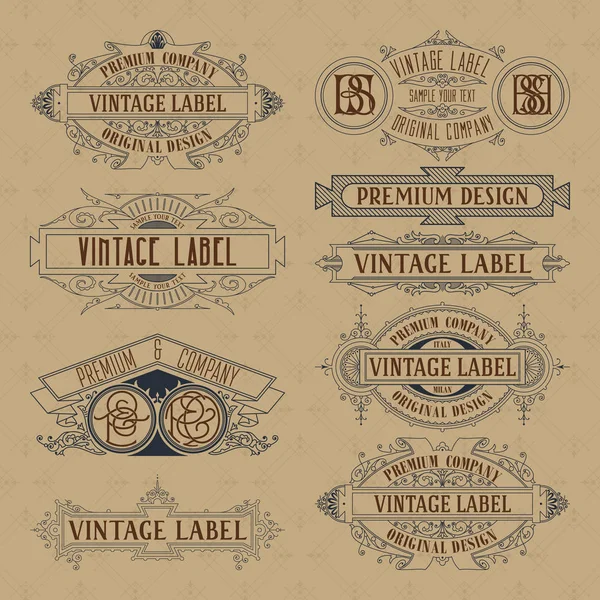 Elementos florales antiguos vintage - cintas, monogramas, rayas, líneas, ángulos, borde, marco, etiqueta, logotipo — Archivo Imágenes Vectoriales