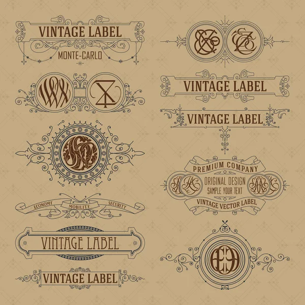 Eski vintage çiçek öğeleri - şeritler, Monogram, çizgili, çizgiler, açılar, sınır, çerçeve, etiket, logo