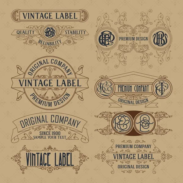 Gamle vintage blomster elementer bånd, monogrammer, striber, linjer, vinkler, border, ramme, etiket, logo – Stock-vektor