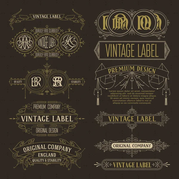 Vecchi elementi floreali vintage - nastri, monogrammi, strisce, linee, angoli, bordo, cornice, etichetta, logo — Vettoriale Stock