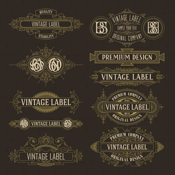 Vecchi elementi floreali vintage - nastri, monogrammi, strisce, linee, angoli, bordo, cornice, etichetta, logo — Vettoriale Stock