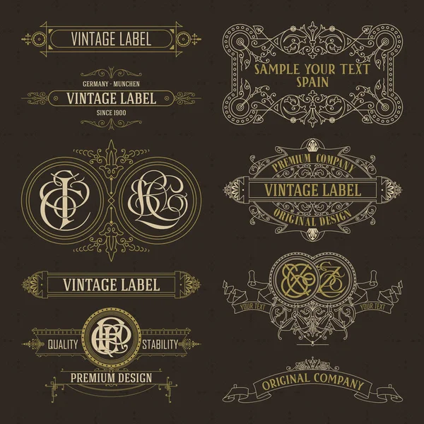 Old vintage floral elements - ribbons, monograms, stripes, lines, angles,border, frame,label, logo — Stock Vector