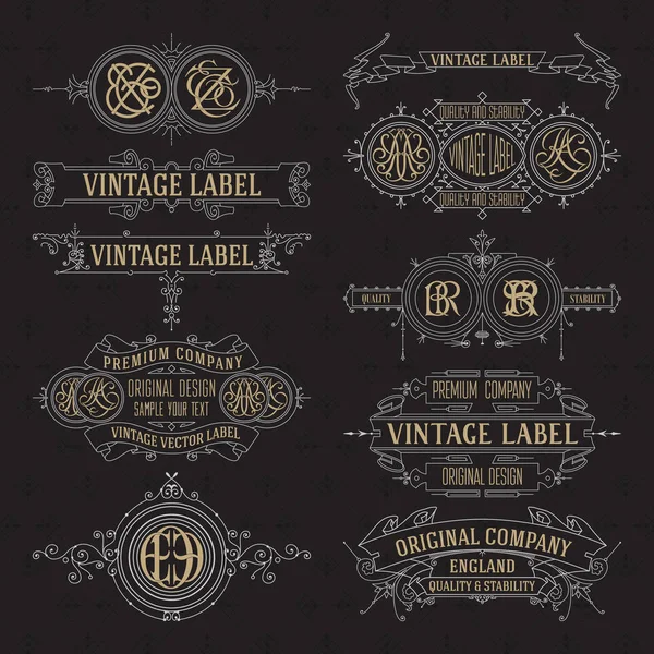 Vecchi elementi floreali vintage - nastri, monogrammi, strisce, linee, angoli, bordo, cornice, etichetta, logo — Vettoriale Stock