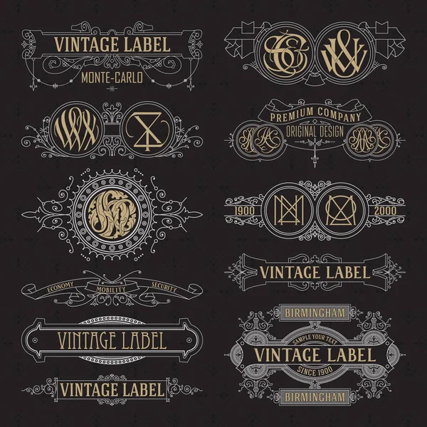 Gamla vintage blommig element - band, monogram, ränder, linjer, vinklar, gränsen, ram, etikett, logotyp — Stock vektor
