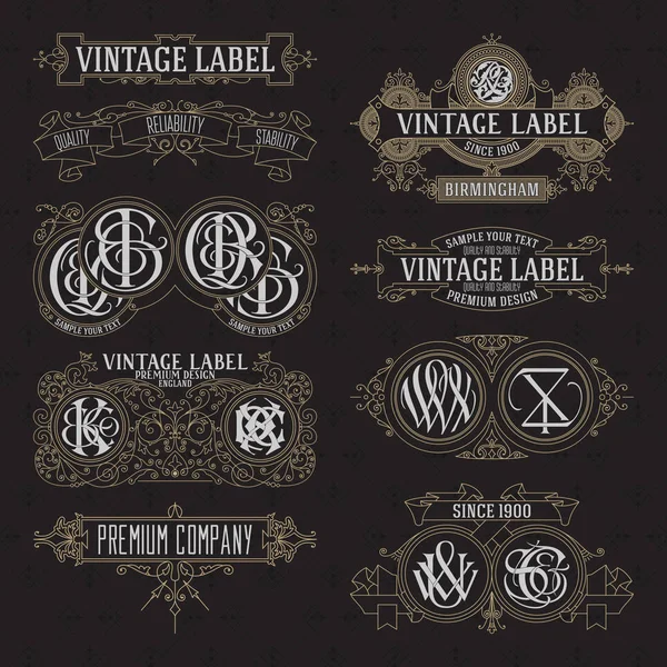 Old vintage floral elements - ribbons, monograms, stripes, lines, angles,border, frame,label, logo — Stock Vector