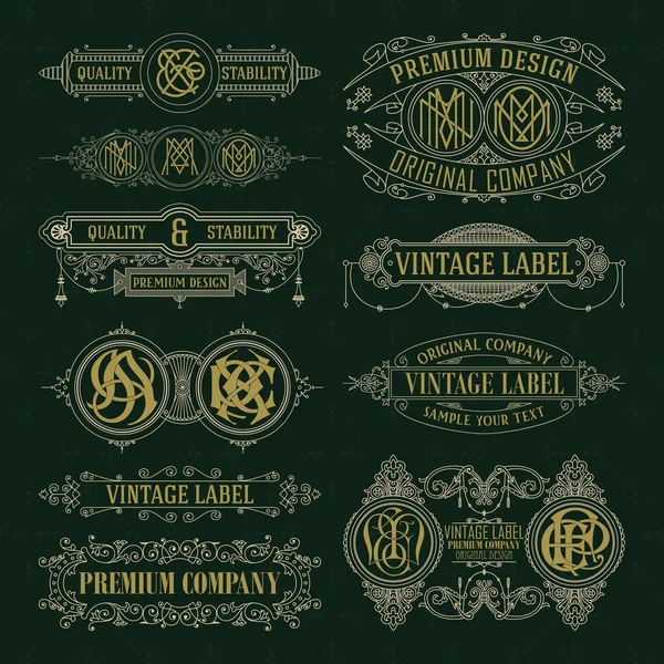 Old vintage floral elements - ribbons, monograms, stripes, lines, angles,border, frame,label, logo Stock Vector