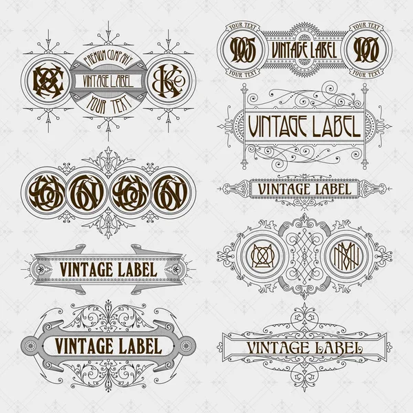 Oude vintage bloemen elementen - linten, monogrammen, strepen, lijnen, hoeken, rand, frame, etiket, logo - vectoren — Stockvector