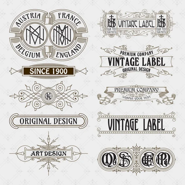 Gamla vintage blommiga inslag - band, monogram, ränder, linjer, vinklar, gränsen, ram, etikett, logo - vektorer — Stock vektor