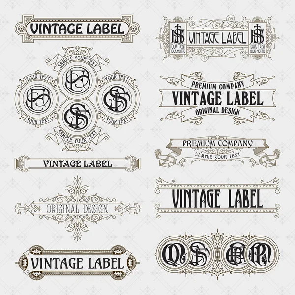 Old vintage floral elements - ribbons, monograms, stripes, lines, angles,border, frame,label, logo - vectors — Stock Vector