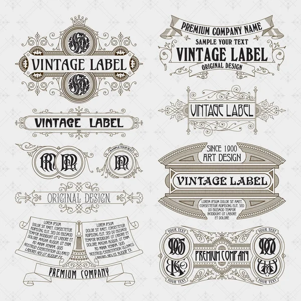 Old vintage floral elements - ribbons, monograms, stripes, lines, angles,border, frame,label, logo - vectors — Stock Vector