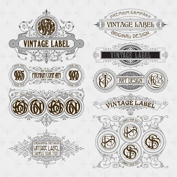 Éléments floraux anciens - rubans, monogrammes, rayures, lignes, angles, bordure, cadre, étiquette, logo - vecteurs — Image vectorielle