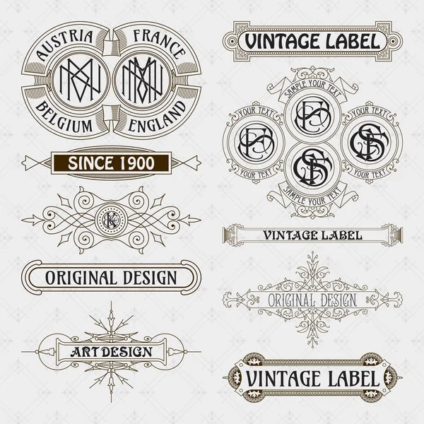 Old vintage floral elements - ribbons, monograms, stripes, lines, angles,border, frame,label, logo - vectors — Stock Vector