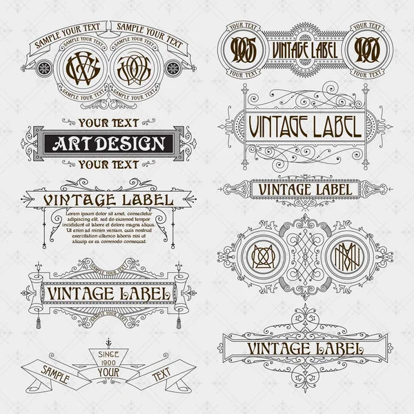 Old vintage floral elements - ribbons, monograms, stripes, lines, angles,border, frame,label, logo - vectors Vector Graphics