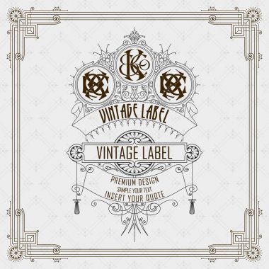 Eski vintage kartı griffin ve çiçek süsleme - vektör