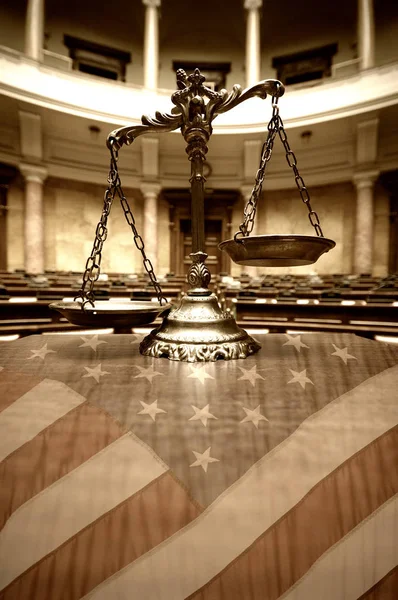 Decorative Scales of Justice in the Courtroom — Stock Photo, Image