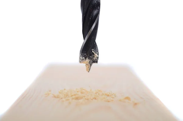 Imagem de close-up de furo de perfuração em madeira, conceito de madeira . — Fotografia de Stock
