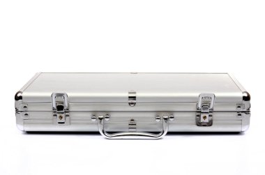 Metalik bavul beyaz arka planda, metalik evrak çantası