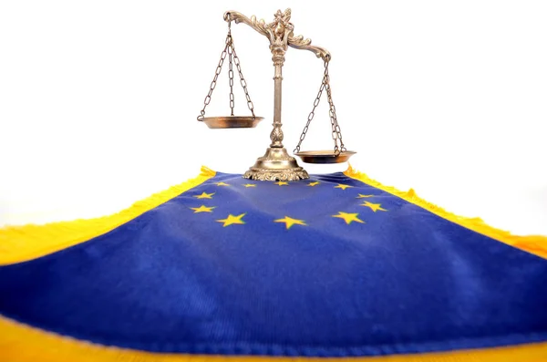 Escalas Justiça Bandeira União Europeia — Fotografia de Stock