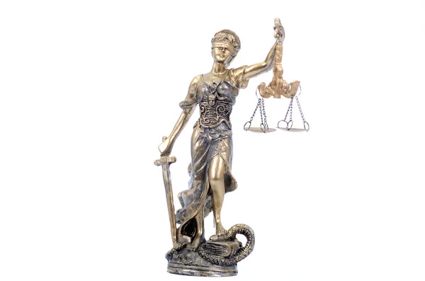 Skalor för rättvisa, Justitia, Lady rättvisa på den vita isolerade — Stockfoto