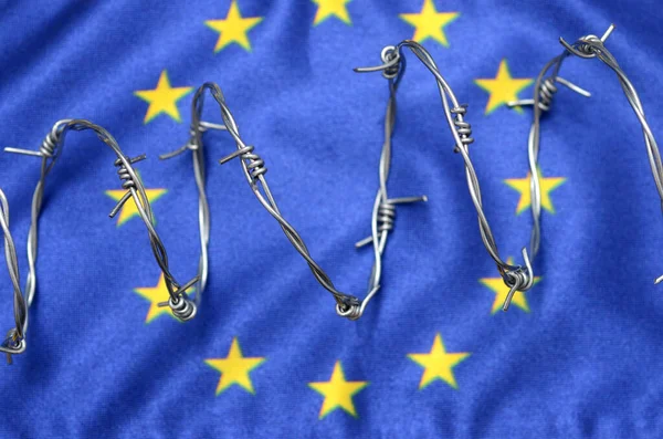 Europeiska Unionens Flagga Och Taggtråd Migration Till Europeiska Unionen Västra — Stockfoto