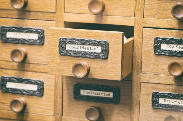 Archives Card Catalog Old Wooden File Catalog Box Index Database — стоковое фото